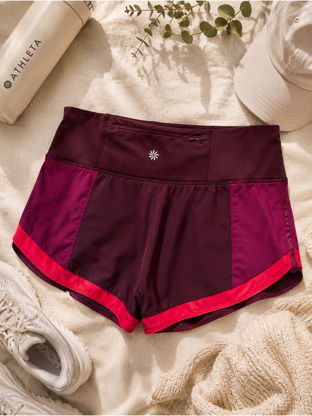 Athleta Burgundy and Fuchsia Athletic Shorts with Pink Trim